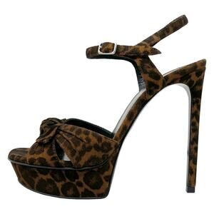 Saint Laurent Leopard Suede Bianca 105 Platform Sandals Size- 38.5